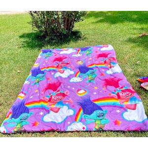 Trolls Bedspread Quilted 62" x 84” With Flat Sheet 64" x 94" Dreamworks Trolls